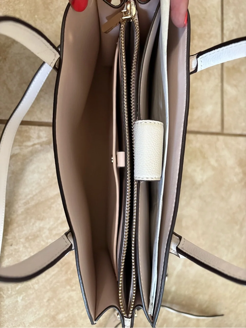 kate spade White Pebbled Leather Satchel with Gold Hardware
